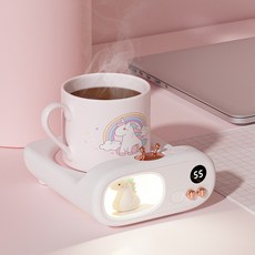 Apnoo 귀여운 보온컵받침 스마트 항온 55도 머그 워머 보온 컵 받침대 무드등 가정용 사무실 따뜻한 우유 커피 컵워머, A(컵워머)유니콘, 1개