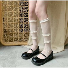 가을 여성 화이트 레이스 루즈핏 빅사이즈 얇은 면 양말 겨울 블랙 스트라이프 섹시 캐주얼 학원풍 양말