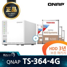 큐냅 TS-364-4G 20TB (10TBx2) 도시바 N300 3년보증 HDD - 도시바n300