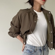 숏 버튼 밴딩 크롭 야상 점퍼