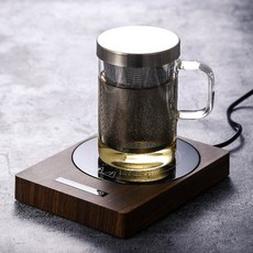  보온컵 머그워머 미니포트 100도 커피 차 우유 데우기, 다크우드+찻잔세트 