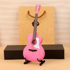 미니 일렉트릭 기타 모델 미니어처 어쿠스틱 기타 핑크 장식 케이스와 스탠드 핑크 장식이있는 미니 악기, 14cm