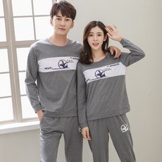 커플시밀러룩 커플 잠옷 순면 봄가을 여성긴소매 겉에입을수있는 가을스타일 세트 남성 겨울 홈웨어