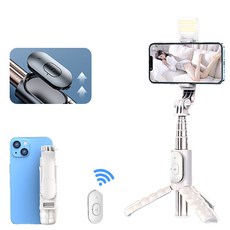Cooela 리모컨 일체형 스마트폰 led 블루투스 셀카봉 삼각대 무선 360 도 회, 흰색, 보광등 1개