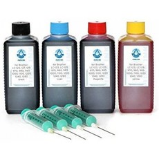 4 x 100 ml PureInk 리필 잉크 Brother LC-121 LC-123 LC-125 LC-127 LC-129 LC-900 LC-970 LC-9, 단일상품
