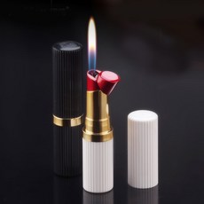 크리 에이 티브 참신 립스틱 모양 불꽃 라이터 재충전 용 부탄 가스 담배 라이터 흡연자를위한 최고의 선물, 1개, 아이보리^0