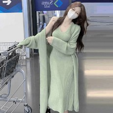 투피스 롱원피스 가디건 세트 빅사이즈 롱니트원피스