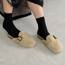 리얼 양털 버클 슬리퍼 뽀글 퍼 벨티드 블로퍼 2.5cm