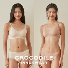 [크로커다일] 감탄브라 나일론모달 후크형 브라+팬티 4종세트 오트밀 베이지 CDW4O1011_T