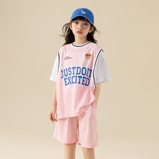 두잇 아동 농구 유니폼 스타일 레이어드 핑크 상하복