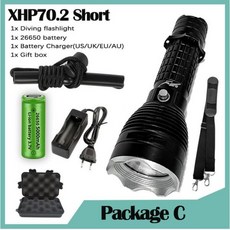 랜턴 해루질 써치 엘프 수중 XHP70.2 강력한 LED 스쿠버 다이빙 손전등 가장 밝은 30W 토치 IPX8 방수 램프 18000LM 200m, Short Light C, Short Light C