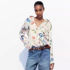 자라 플로럴 프린트 새틴 셔츠 zara