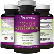 Vital Nutrition 레스베라트롤 2000mg 90캡슐, 1세트, 단일용량, 상세참조