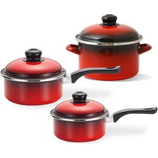 ELO 쿡포트 법랑 냄비 3종 세트, 레드, 편수 14cm + 편수 16cm + 깊은형 16cm, 1세트