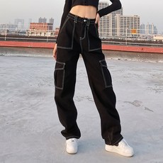 ANYOU 일자 청바지 캐주얼 와이드 카고 팬츠