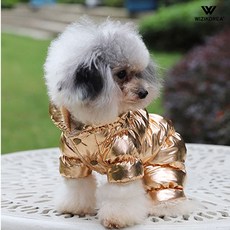 위즈아이 겨울 패딩 점퍼 올인원 중형견 파카 강아지옷 WI013DG, 골드