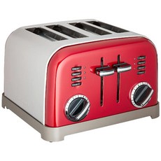 Cuisinart 쿠진아트 4구 토스터기 스텐 식빵 토스터 팝업 오븐 브런치 빵 굽는 기계, 레드