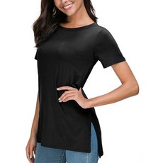 헤로우 여름 여성 캐주얼 반팔 탑 티셔츠 측면 스플릿, 0-black, XX-Large, 1개