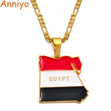 fr`b Anniyo 국가 이집트지도 & 깃발 목걸이 펜던트 여성/남성 골드 컬러 쥬얼리 Egyptians Gifts #116406|펜던트 목걸이|