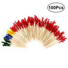 100pcs 대나무 음식 추천 뷔페 먹고 과일 포크 파티 케이크 디저트 샐러드 야채 스틱 칵테일 이쑤시개 (무작위 컬러)|이쑤시개|, 1개, 단일