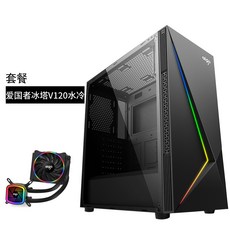 가정용게임기 이보크 E20데스트톱컴퓨터 박스 RGB브라이트닝 불빛 사이드비침 게임 수냉식 정음 본체, T16-블랙+빙탑 V120수냉식
