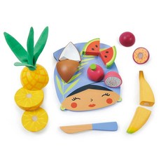 Tender Leaf Toys 열대 과일 도마 6개의 다지기 가능한 나무 칼 및 일러스트레이션 보드가 있는 놀이 음식 세트 소근육 운동 기능 향상 1298060 - 피카비