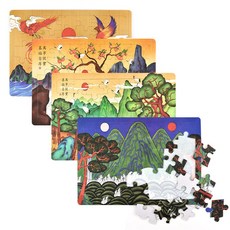 치매예방 어르신용 민화퍼즐 세트 A4 35피스 효도선물 전통화 한국화, 산수화세트
