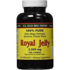 <해외직구>100 % Pure 냉동 건조 된 신선한 로얄 젤리-2000 mg YS Eco Bee Farms 75 Caps, 1set, 상세참조