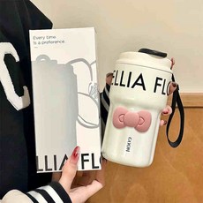 텀블리 대용량 스텐 텀블러 빨대 포함 이중 보온 아이스 스트로 플로우 보틀 리유저블, 화이트 블랙, 1개