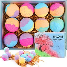 베쓰밤 12개 세트 12 Gift Set Natural Bath Bombs HALOViE Organic Handmade Bubble Bath Ball 2 Oz, 본문참고, 본문참고