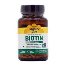 Country Life 하이 포텐시 비오틴 5 mg 120 베지캡슐, 1개, 120정