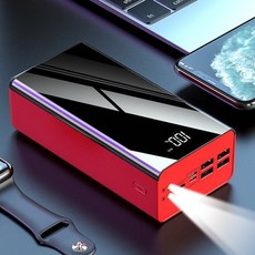 파워뱅크 100000mAh 휴대용 휴대 보조베터리 4 USB LED 디지털 디스플레이 외부 배터리 충전기 보조베터리, 02 Red, 02