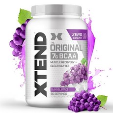 XTEND 오리지널 BCAA 파우더 빙하 포도 | 무설탕 운동 후 근육 회복 음료 아미노산 포함 | 남성 및 여성용 BCAA 7g | 90회 분량, Glacial Grape, 30 Servings (Pack of 1), 1개, 117g
