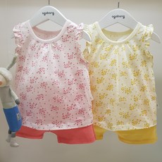 아가방 24 여름 베이비페어! 바람슝슝 여름 시원하게 민소매 상하세트 시원한 실내복 뷰티한것도 포기못해 여름 유아 나시 상하복 중앙봉제선없는 반바지 캡 편한 놀이복