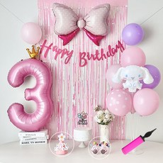 연지마켓 시나모롤 산리오 생일풍선 파티세트, 핑크풀세트(핑크숫자 3)