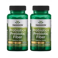 스완슨 프로바이오틱 프리바이오틱 식이섬유 60정 2병 Swanson Probiotic+ Prebiotic Fiber for Friendly Flora Support 1 Billion Cfu 60 Veg Capsules, 60개입, 2개