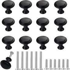 12PCS 캐비닛 손잡이 금색 서랍장 둥근 서랍 손잡이 하드웨어 주방 침실 가구용 나사 포함, Black