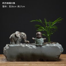 다담컴퍼니 제습용품 밀도기 독창적 컨베이어 분수 진열 장식품 풍수 마네키 실내 거실 사무실 개업 기프트, 사방에서 행복을 누리다 코끼리 -명상