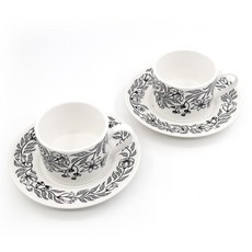 NyHavn 션사인 가든 세라믹 커피잔 2개 + 받침대, 블랙 화이트, 1개 블랙 화이트, 1개