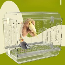 아크릴 새장 조류 앵무새 하우스 새놀이터 휴대용 쉬운청소 통기성 임시 새장, 1개, 08.그린 패키지