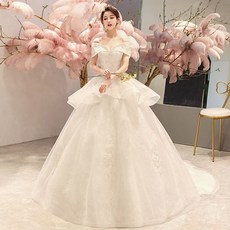 셀프웨딩드레스 결혼예복 2020뉴타입 신부 오픈숄더 웨딩드레스라인 롱 작은키 햅번 더우인앱 셀럽 럭셔리 내추럴스타일