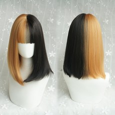 해외 브론드 금발 블랙 투톤 반반 헤어가발 미디움 기장 -10100, 단일옵션, 옵션01