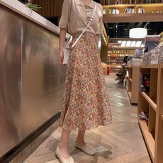 바스락스커트 플레어 여름 주름 치마 여성 빅사이즈 롱 미디