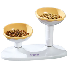 Nanpet可調高度2格寵物餐具, 黃色, 1個