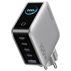 UGREEN 유그린 Nexode Pro 100W 5포트 GaN C타입 고속 충전기 스마트 디스플레이 탑재 맥북 프로 에어 아이폰 17 16 갤럭시 S26 울트라 아이패드 프로 호환, 1개, 스타라이트 그레이