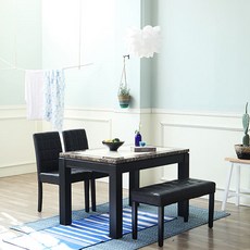 베스트리빙 튼튼하고 고급스러운 앨빈 에코 4인용 화강암 대리석 식탁세트/의자4개 /의자2개+벤치형의자1개/벤치형의자2개 2colors, 초코의자2개+벤치