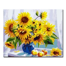 아트홀릭 캔버스페인팅 DIY, S41 파란화병의 해바라기