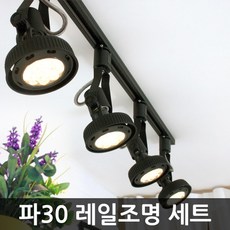 레일조명파30레일등1m세트/3등/4등/카페조명주방등, 파30레일1m3등세트/흑색+파30LED전구15W집중형3개주광색(흰색빛)