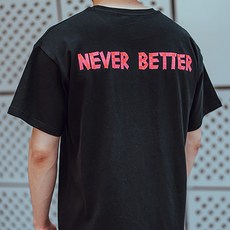네버베러 테이프 로고 오버핏 티셔츠 (블랙)