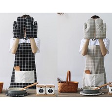 모스마켓 1+1앞치마 북유럽풍앞치마 커플앞치마 앞치마세트, 체크무늬앞치마(블랙+그레이), 2개